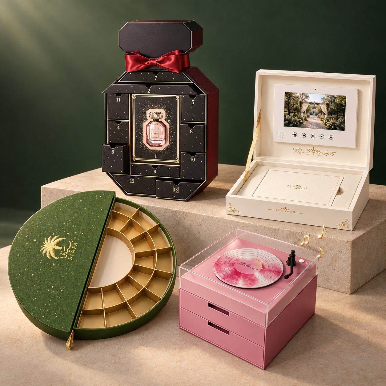 ShineleeBox Advent calendar, custom shape, music and video packaging collection