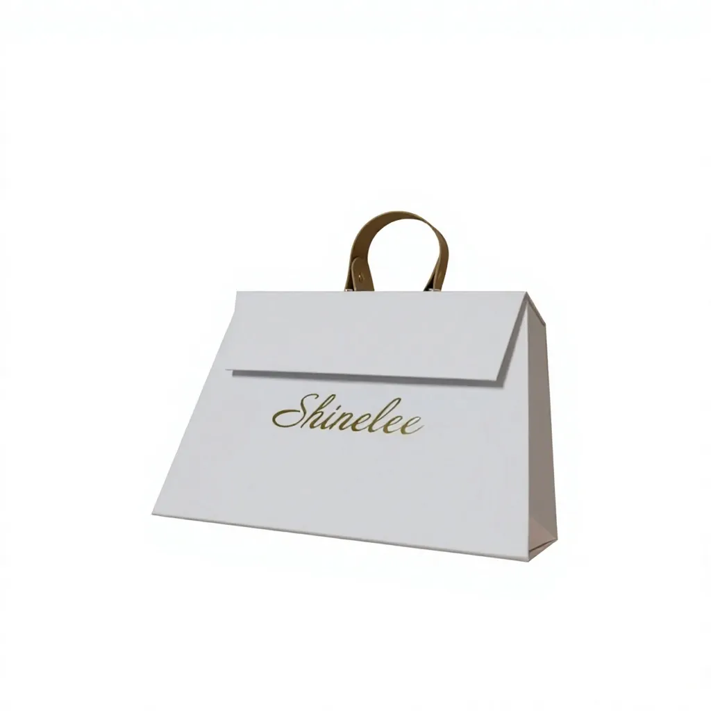 White Trapezoidal Leather Handle Folding Box Thumbnail 2