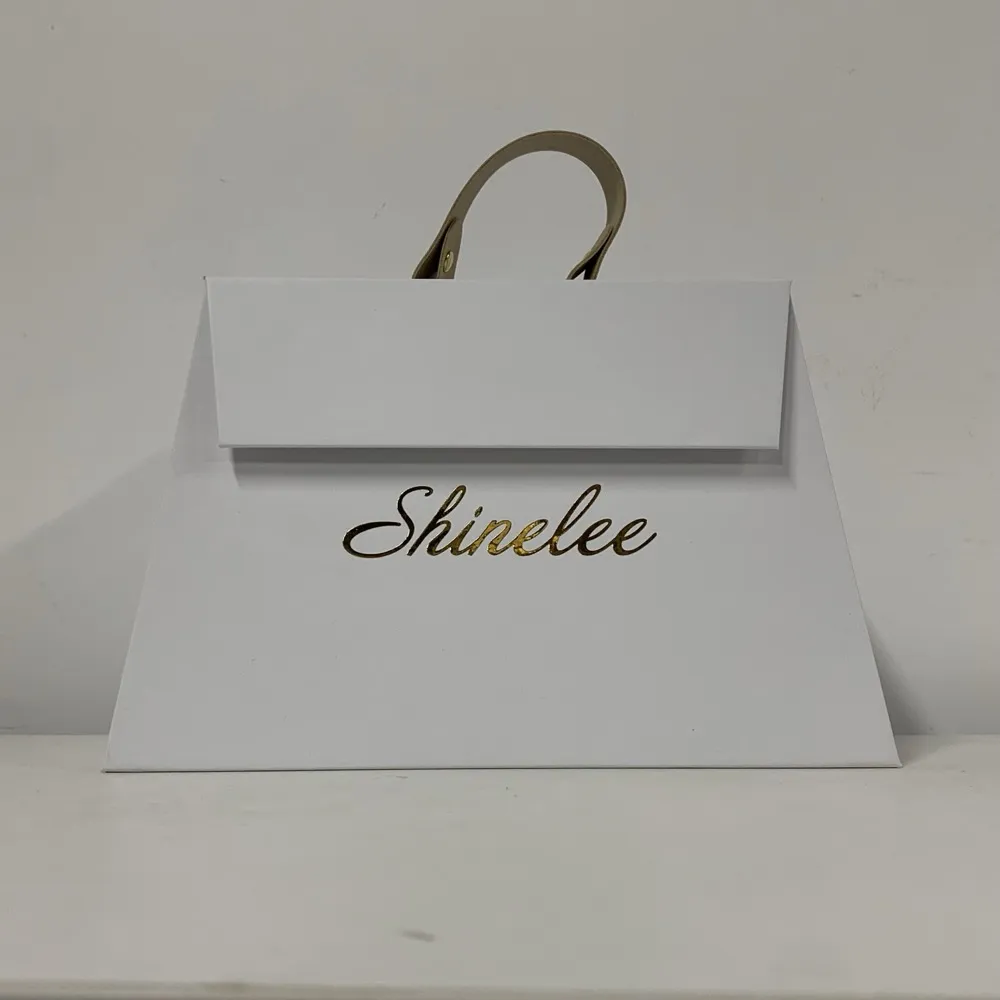 White Trapezoidal Leather Handle Folding Box Thumbnail 8