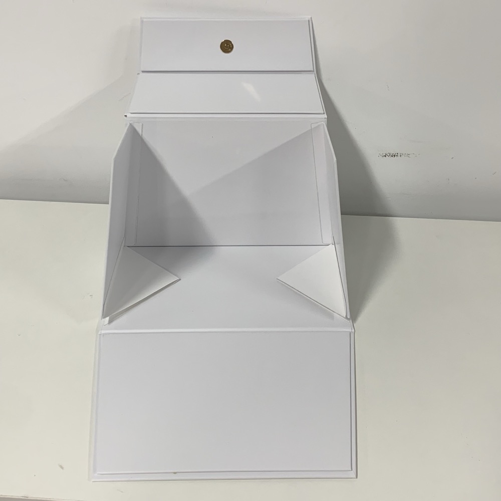 White Trapezoidal Leather Handle Folding Box Thumbnail 6