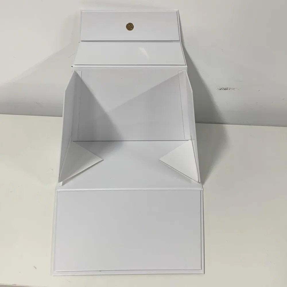 White Trapezoidal Leather Handle Folding Box Thumbnail 12