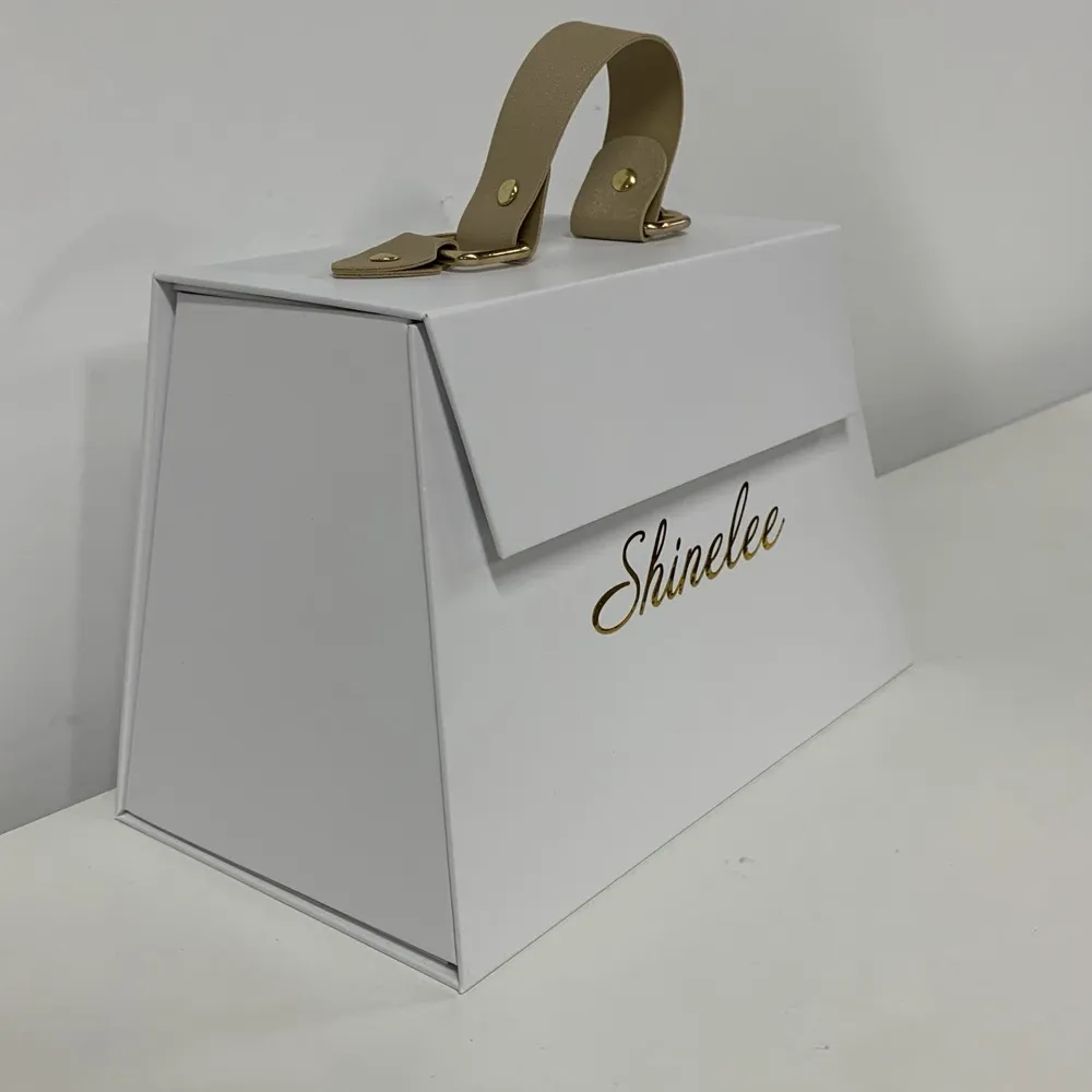 White Trapezoidal Leather Handle Folding Box Thumbnail 18