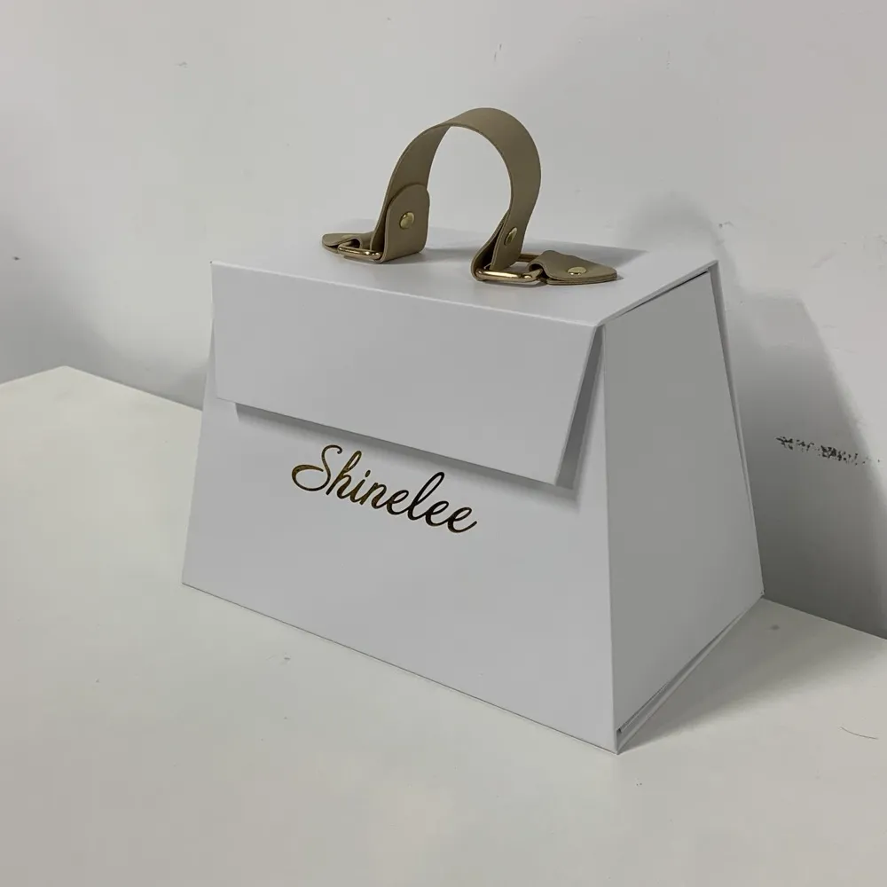 White Trapezoidal Leather Handle Folding Box Thumbnail 20