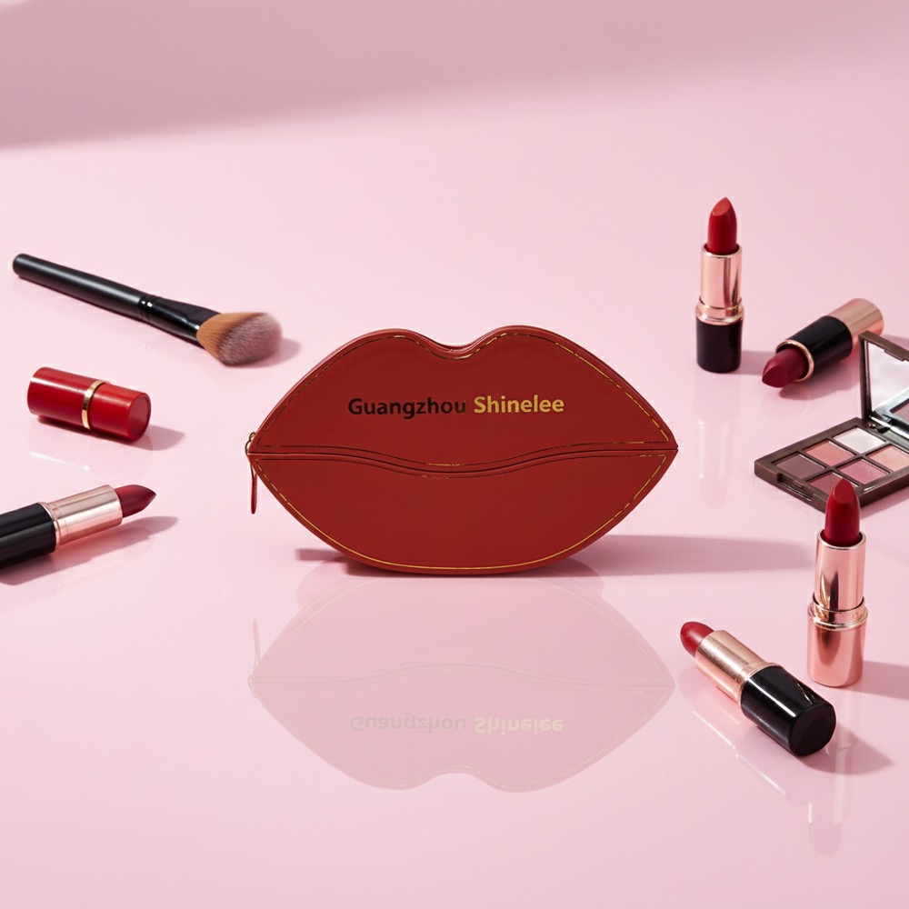 Crimson Red Lip Zippered Cosmetic Bag