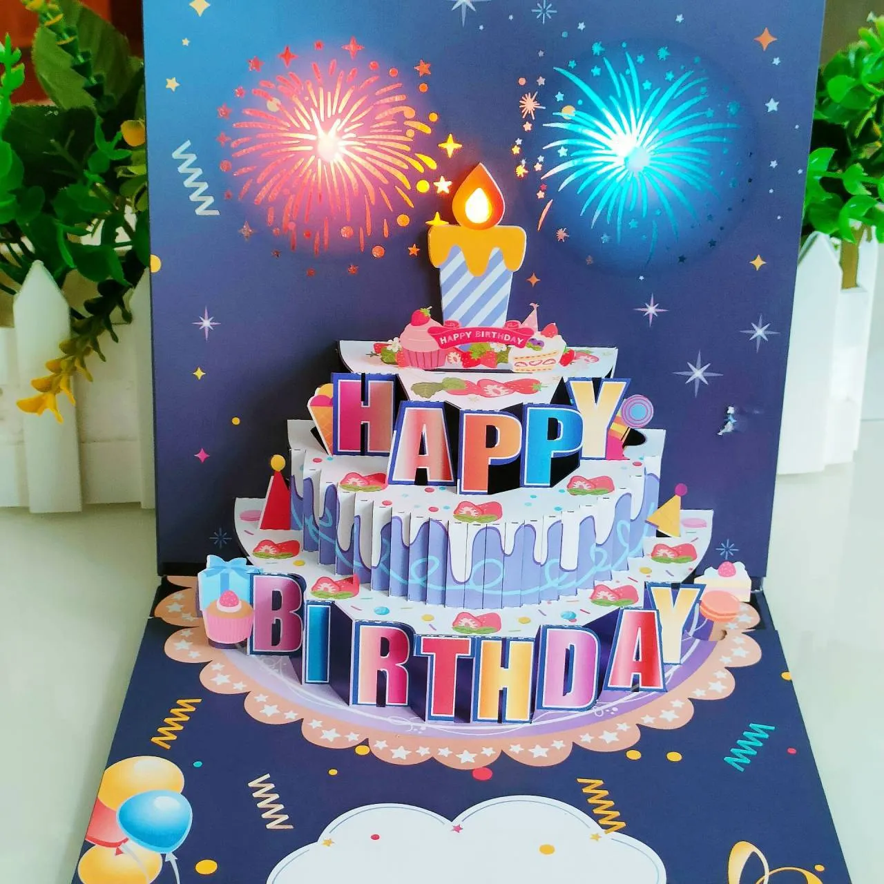 3D Pop-Up Music and Light Birthday Cake Card - Starry Night Thumbnail 4