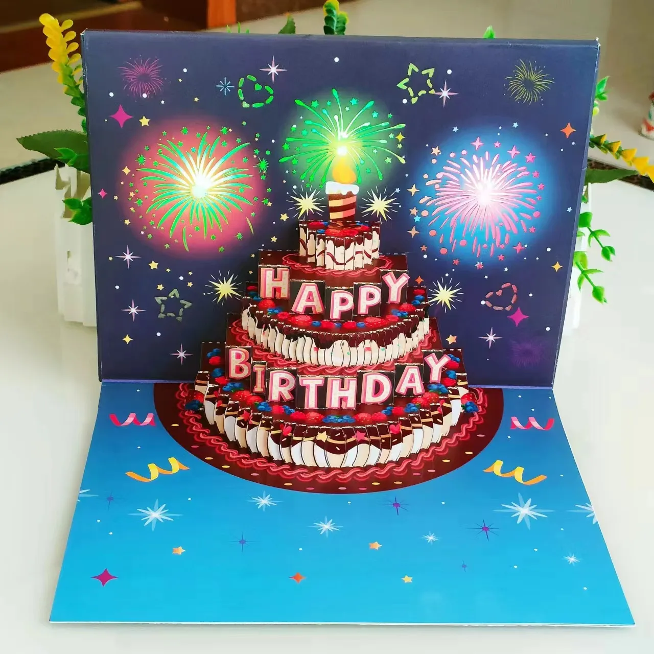 3D Pop-Up Music and Light Birthday Cake Card - Starry Night Thumbnail 6