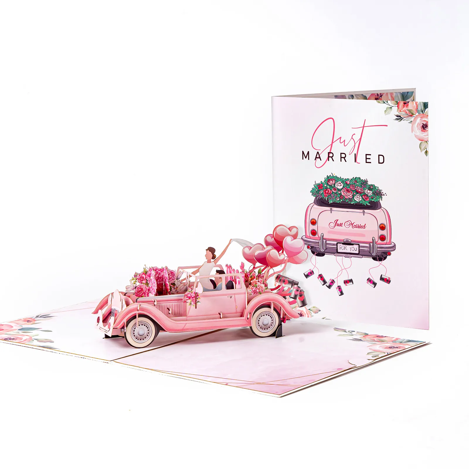 Creative 3D Pop-Up Floral Wedding Car Greeting Card Thumbnail 2