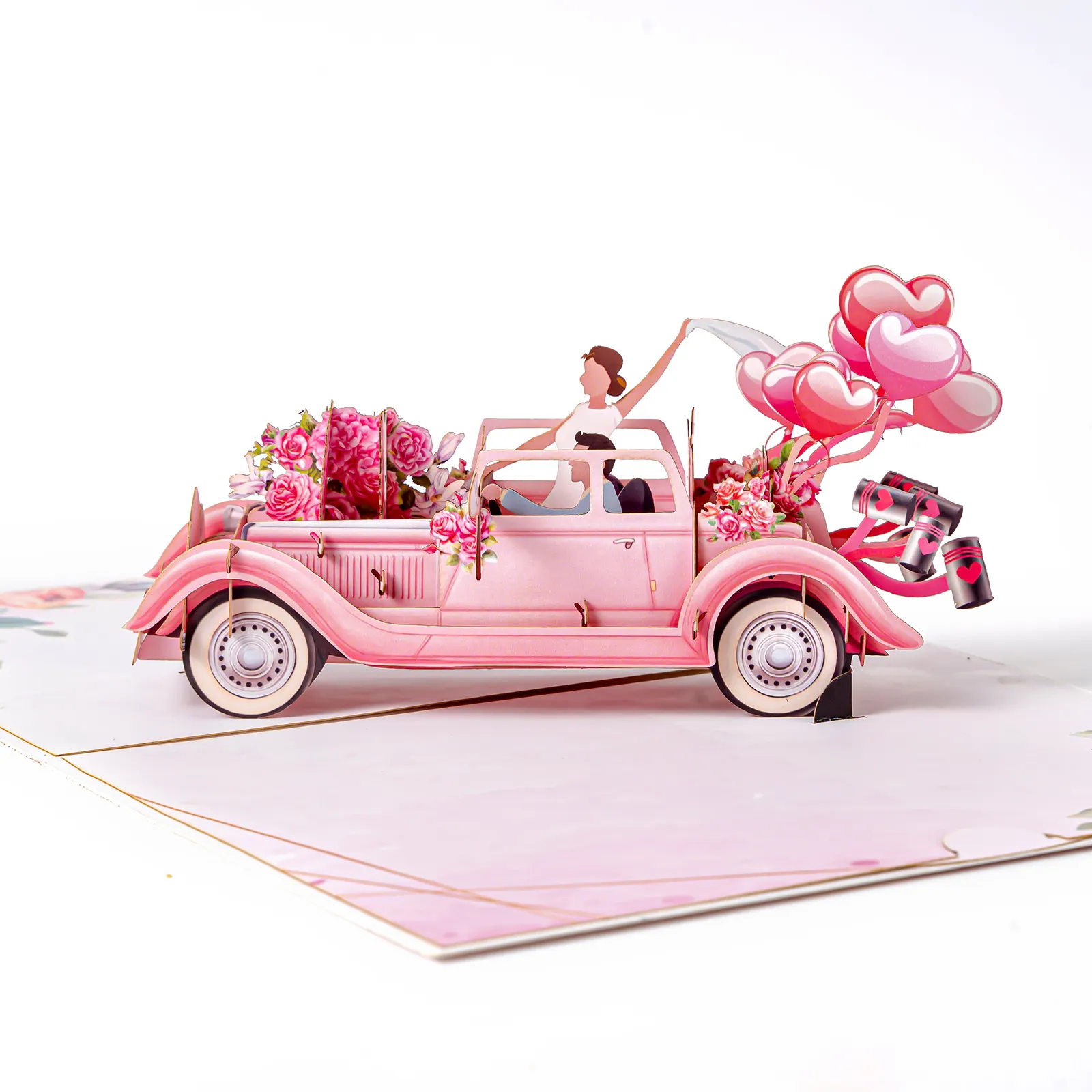 Creative 3D Pop-Up Floral Wedding Car Greeting Card Thumbnail 4