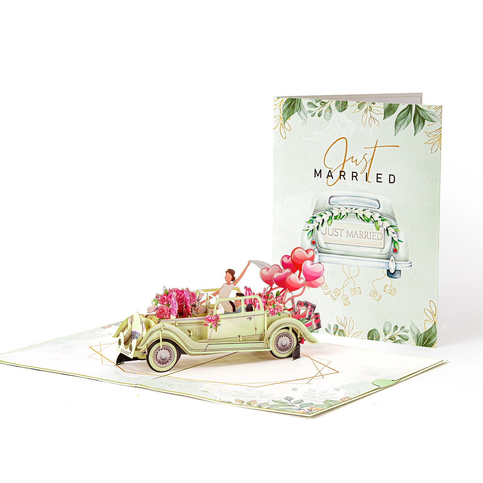 Creative 3D Pop-Up Floral Wedding Car Greeting Card Thumbnail 3
