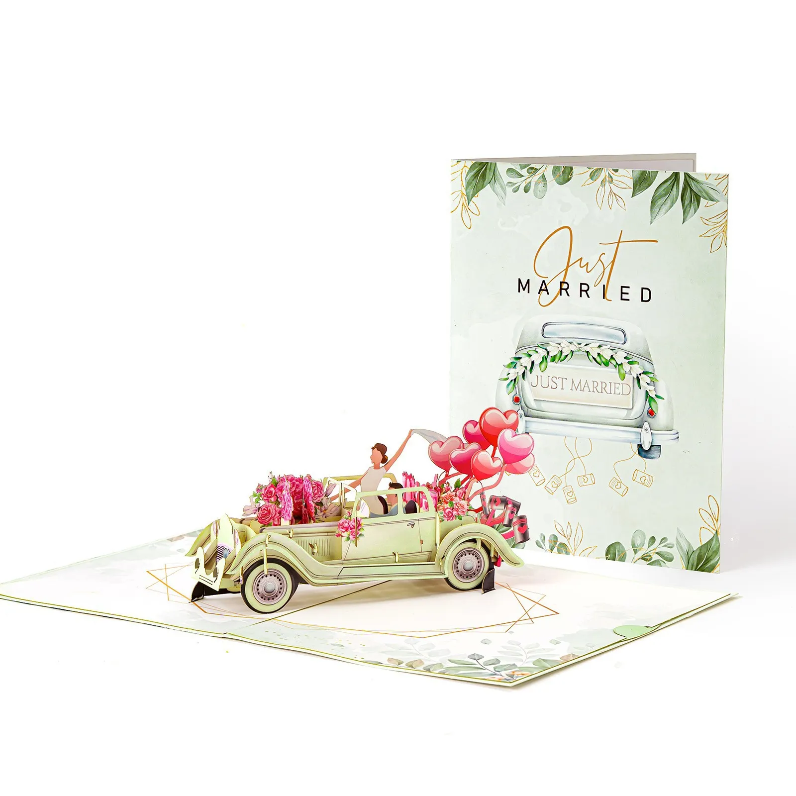 Creative 3D Pop-Up Floral Wedding Car Greeting Card Thumbnail 6