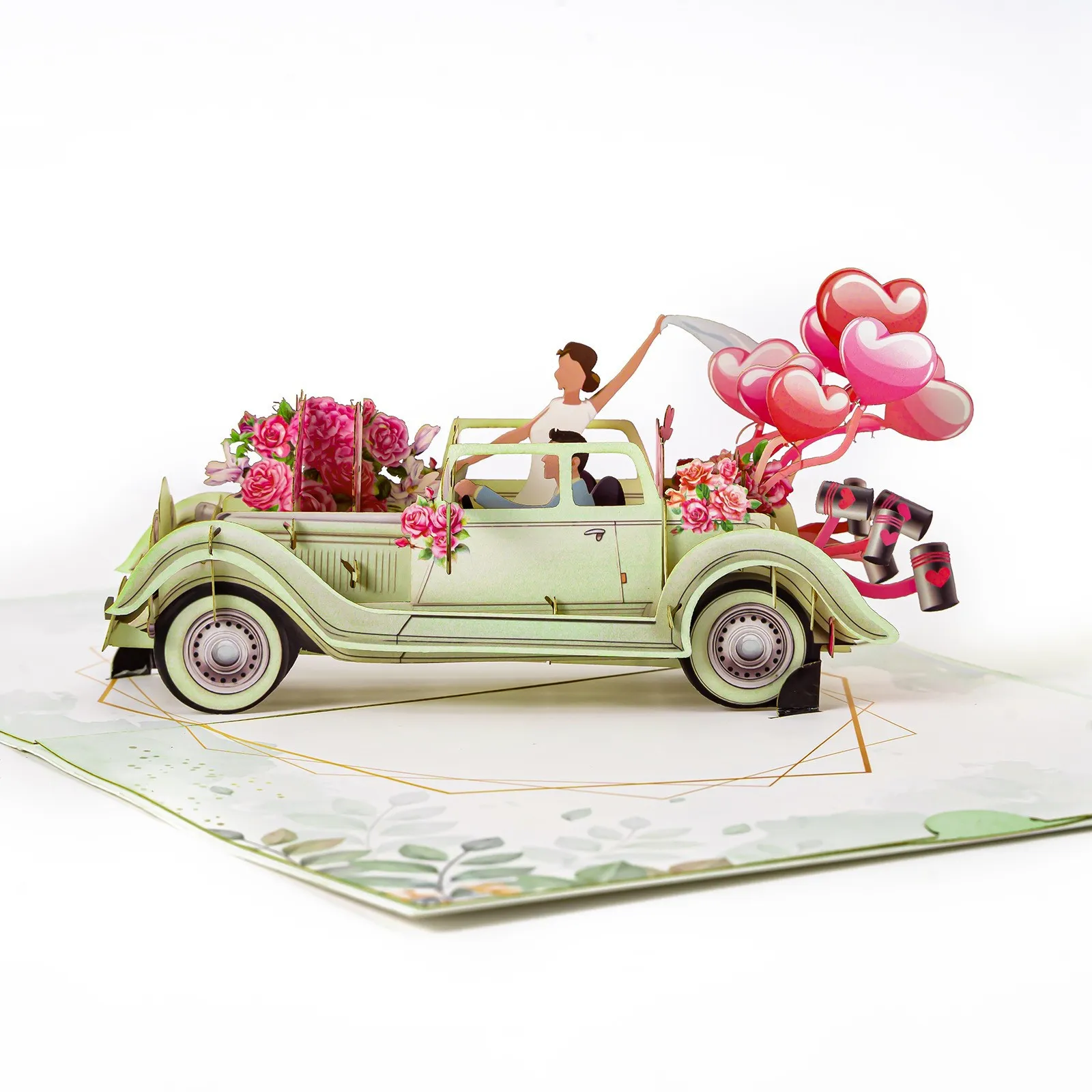 Creative 3D Pop-Up Floral Wedding Car Greeting Card Thumbnail 8