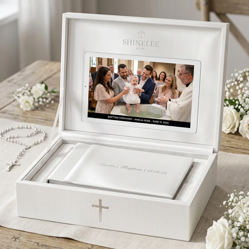 Luxury White Baptism Keepsake Box with 7 Inch Screen Thumbnail 2