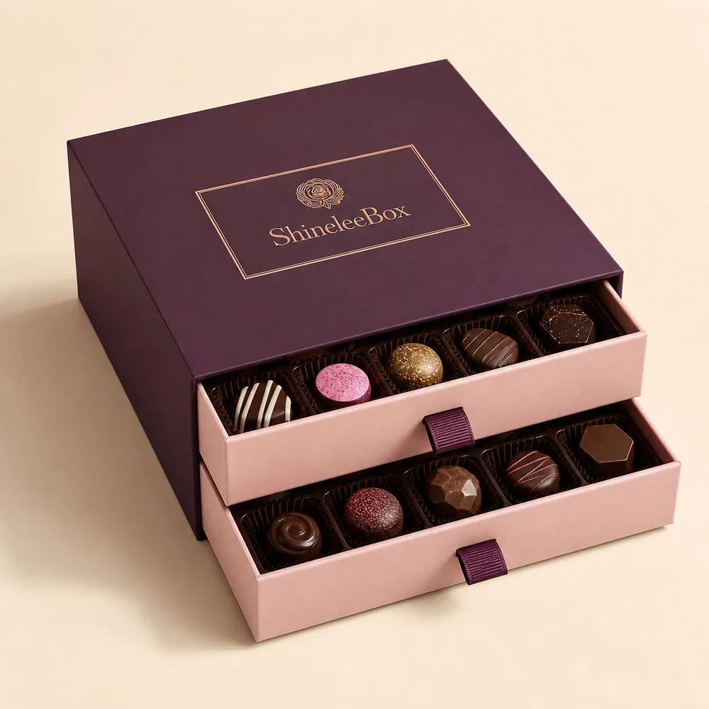 Two-Drawer Chocolate Gift Box with Ribbon Pulls by ShineleeBox