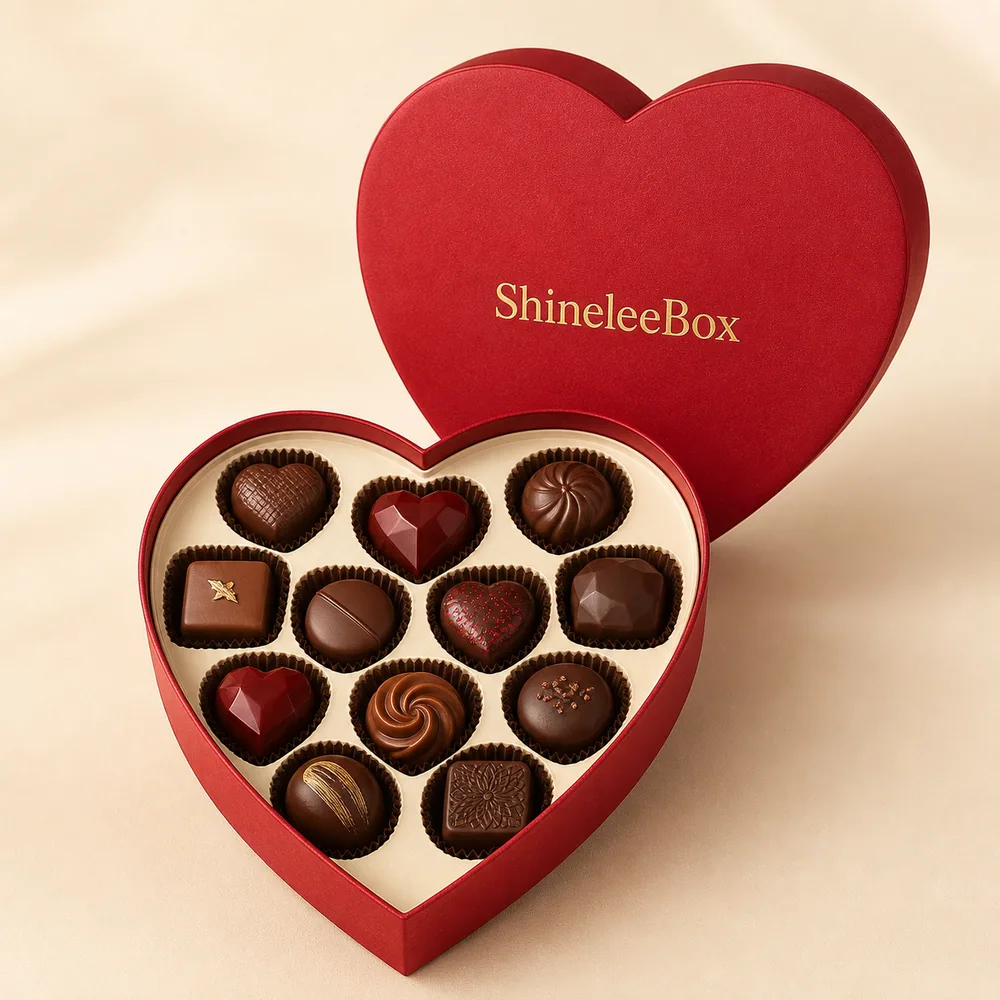 Custom Heart-Shaped Chocolate Gift Box with Fitted Tray by ShineleeBox