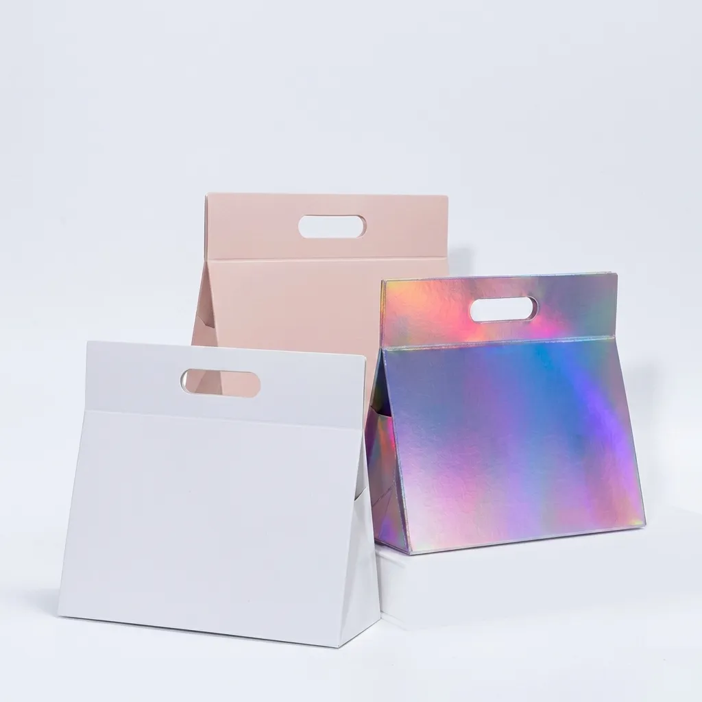 Collapsible Magnetic Tote Gift Box with Die-Cut Handle Thumbnail 2