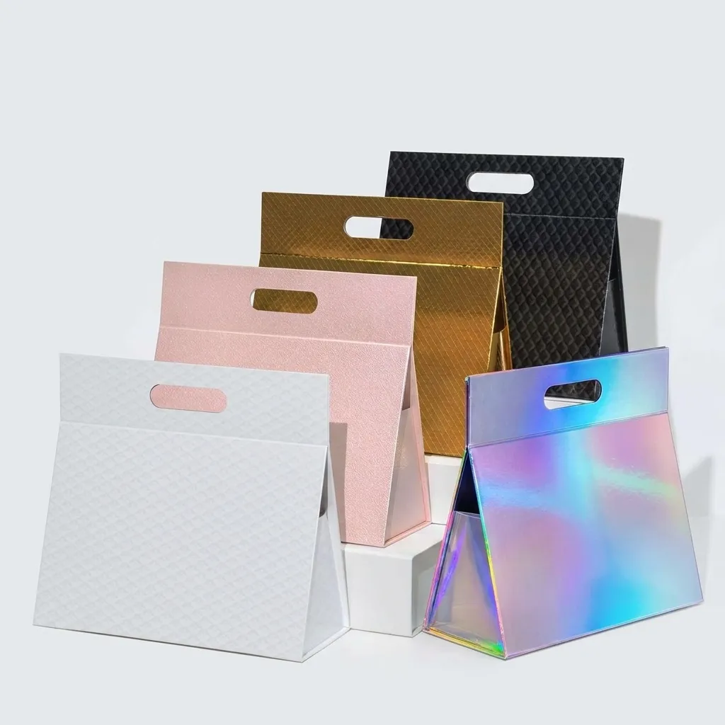 Collapsible Magnetic Tote Gift Box with Die-Cut Handle Thumbnail 4