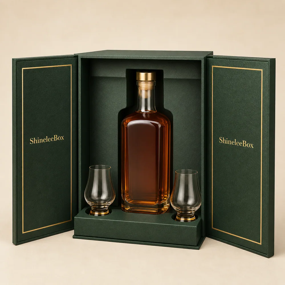 Double-Door Whiskey Presentation Box with Two Glasses by ShineleeBox